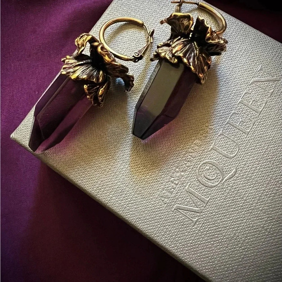 Alexander McQueen Crystal Iris Flower Drop Earrings - Picture 7 of 8